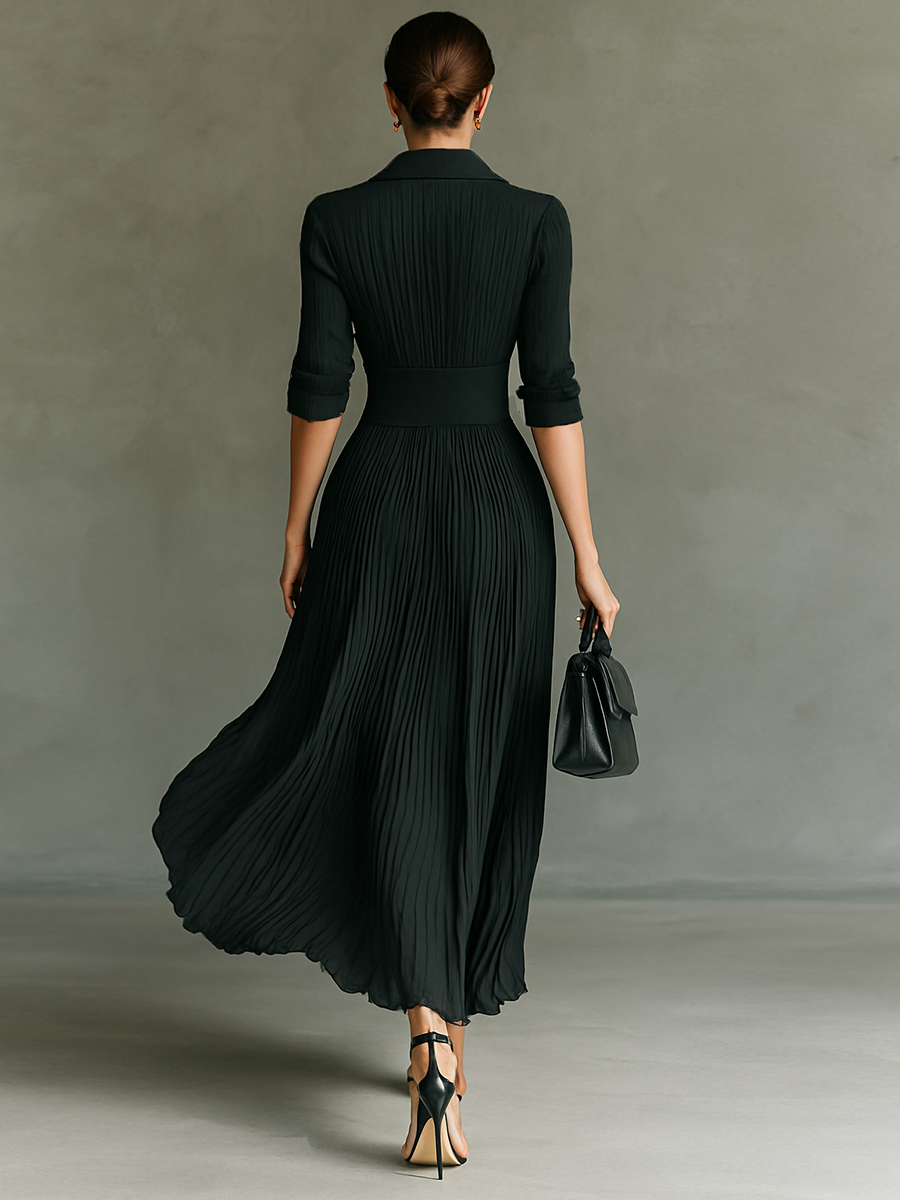 Robes maxi longues avec manches longues, col à volants et plis