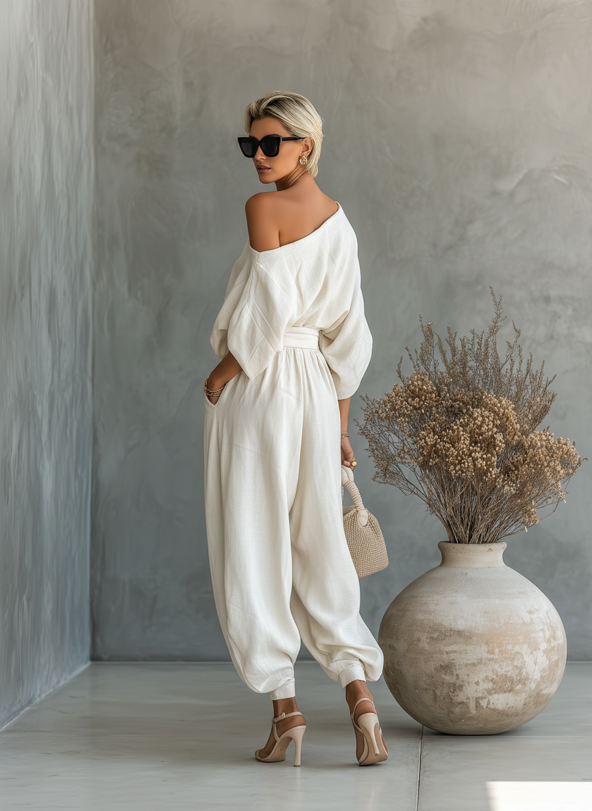 Lisa | Ensemble top doux sans bretelles et pantalons ajustés
