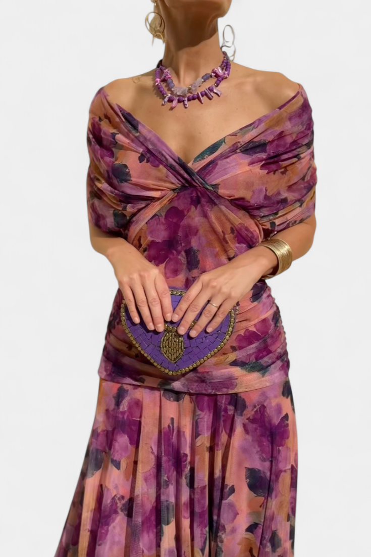 Florendra | Robe longue à fleurs avec col en V