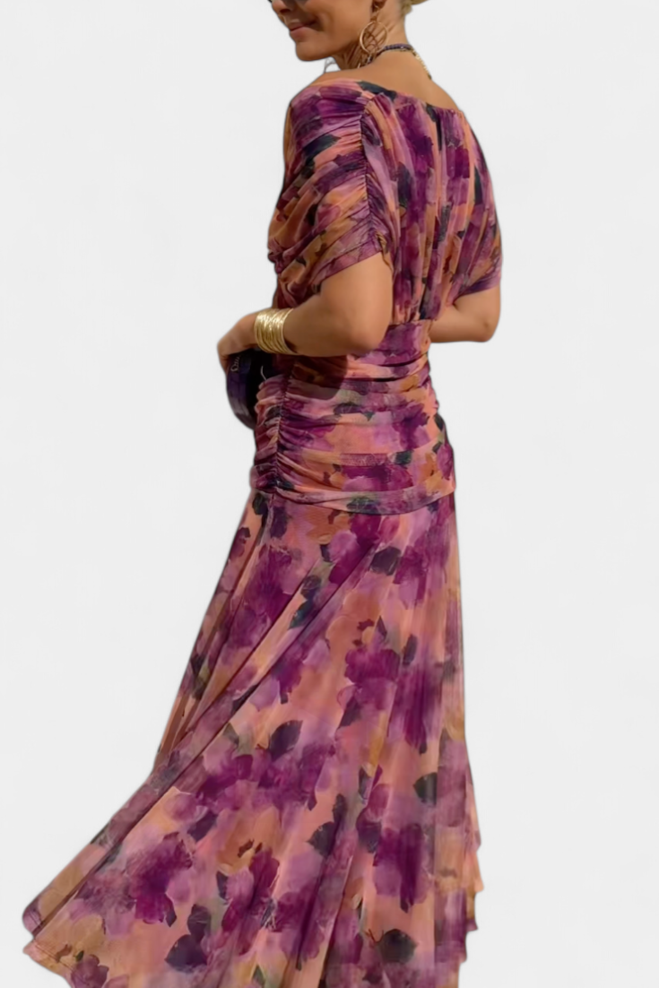 Florendra | Robe longue à fleurs avec col en V